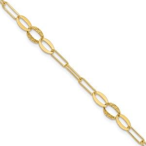 14K Yellow Gold Diamond-cut Trendy Paperclip Design Link 7.25in Ladies Bracelet